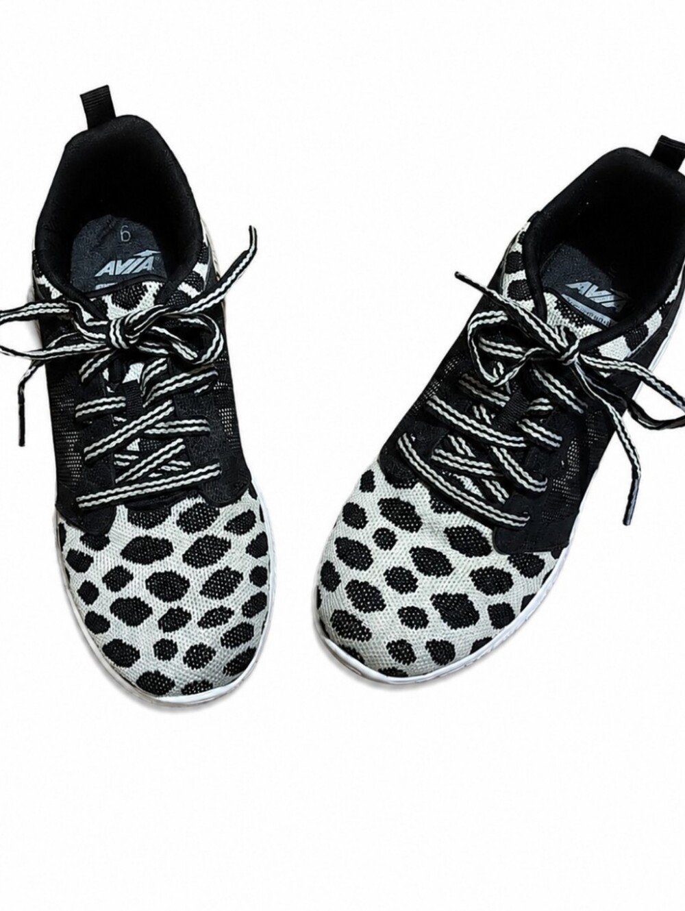 Avia Women's Size 6 Deluxe Black and White Leopard-Print Knit Athletic Sneakers